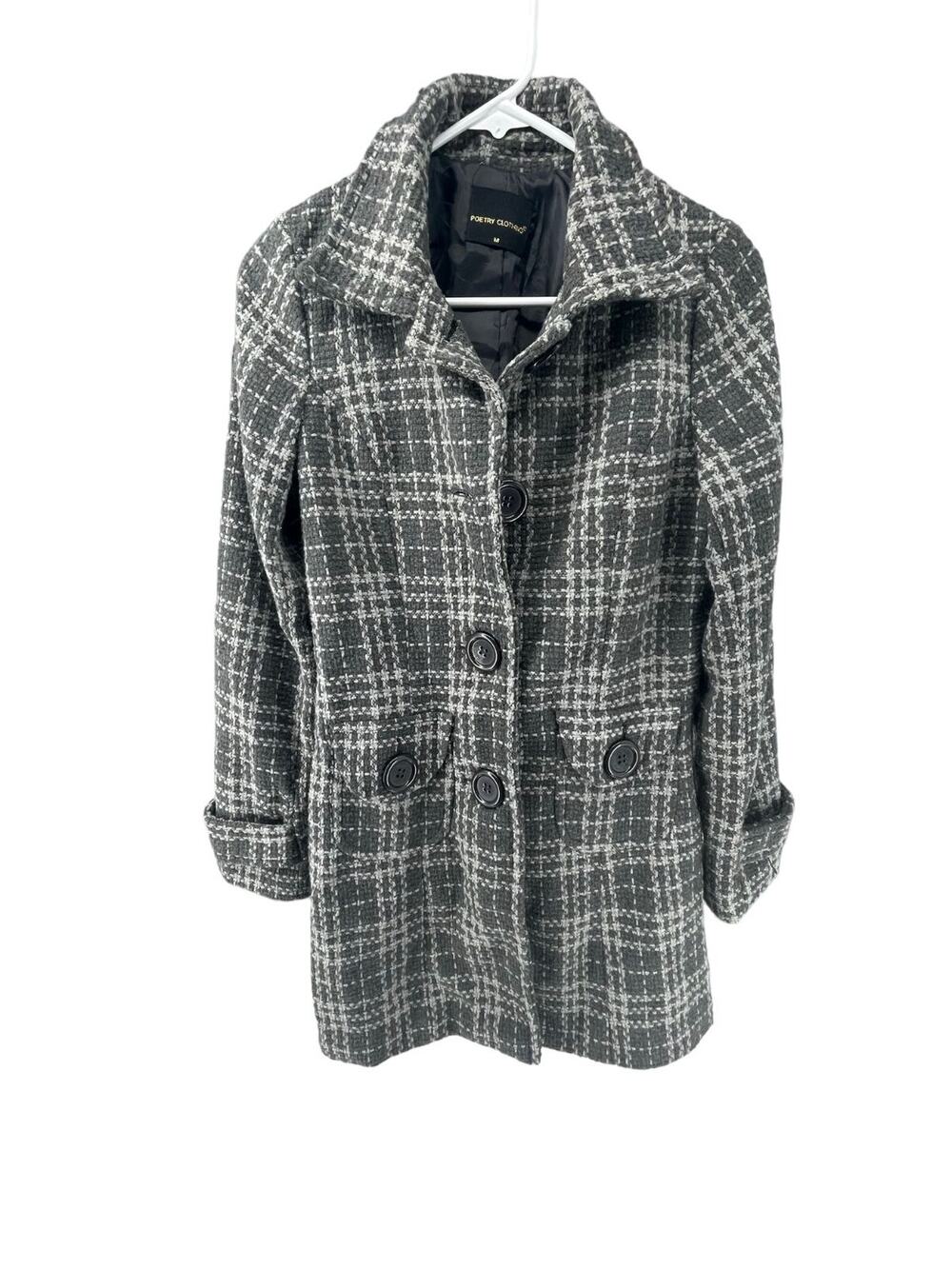 Poetry Clothing Black & White Tweed Plaid Button Down Jacket Women's Size Medium